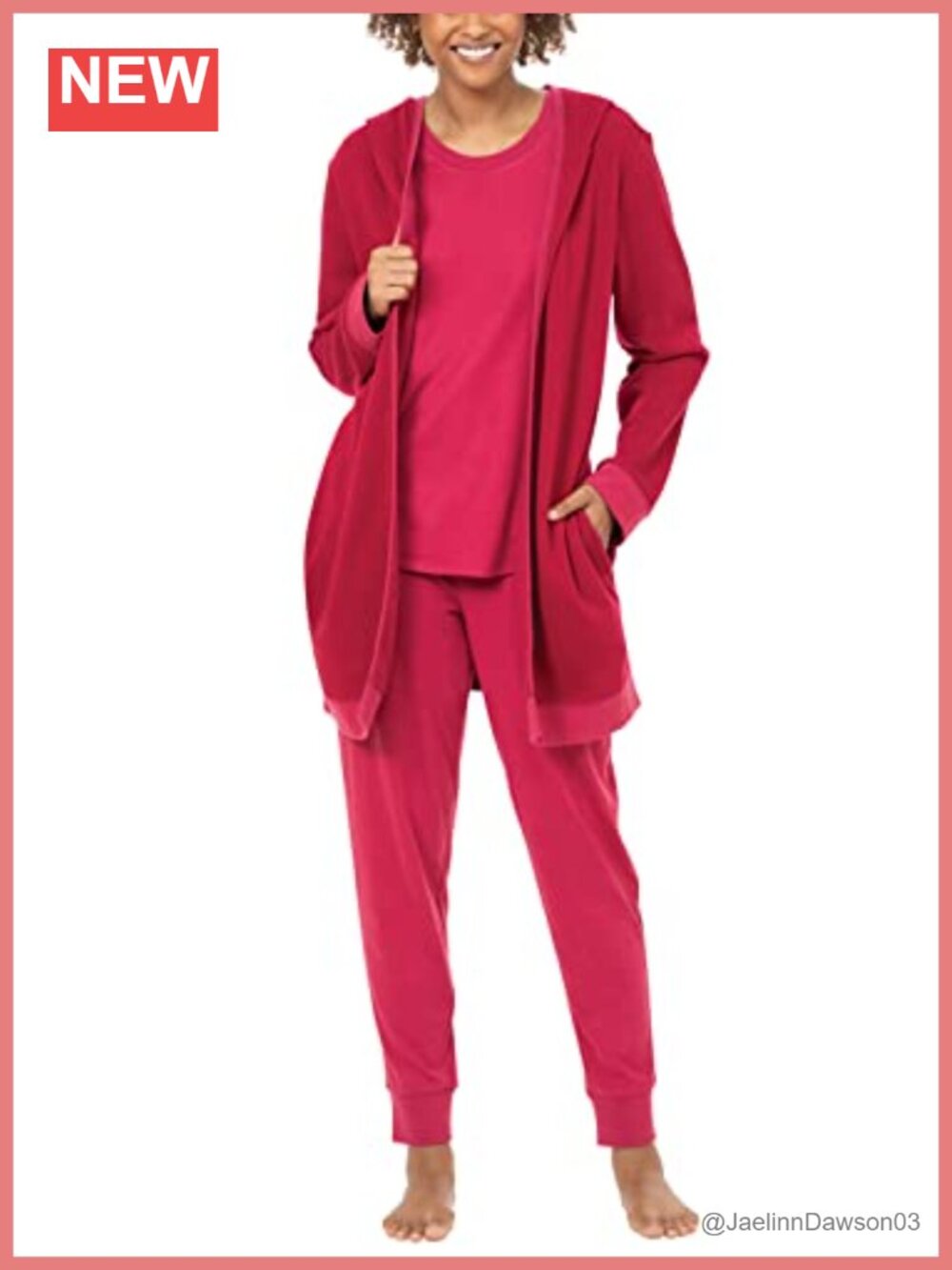 Womens 3-Piece Pajama Set Cotton Jersey Hoodie Jogger Lounge PJ